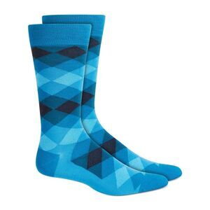 ALFANI Mens Blue Argyle Dress Crew Socks
